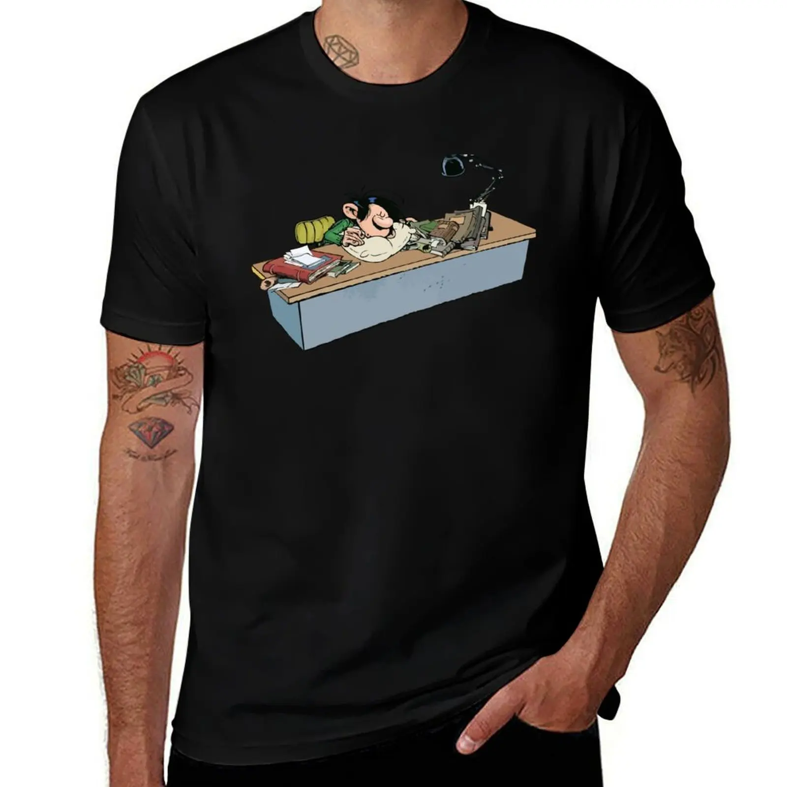 Gaston Goof behind his Desk sleeping T-Shirt Outdoor Sports Short Sleeve Top T-Shirt