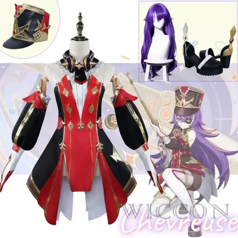 

Anime Game Genshin Impact Chevreuse Fontaine Special Security and Surveillance Patrol Cosplay Costume Clothes Uniform Wig Shoes