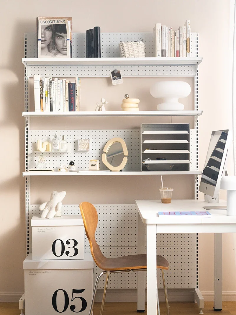 Hole board bookshelf, table bookcase, vertical floor display, learning and storage integrated desk shelf
