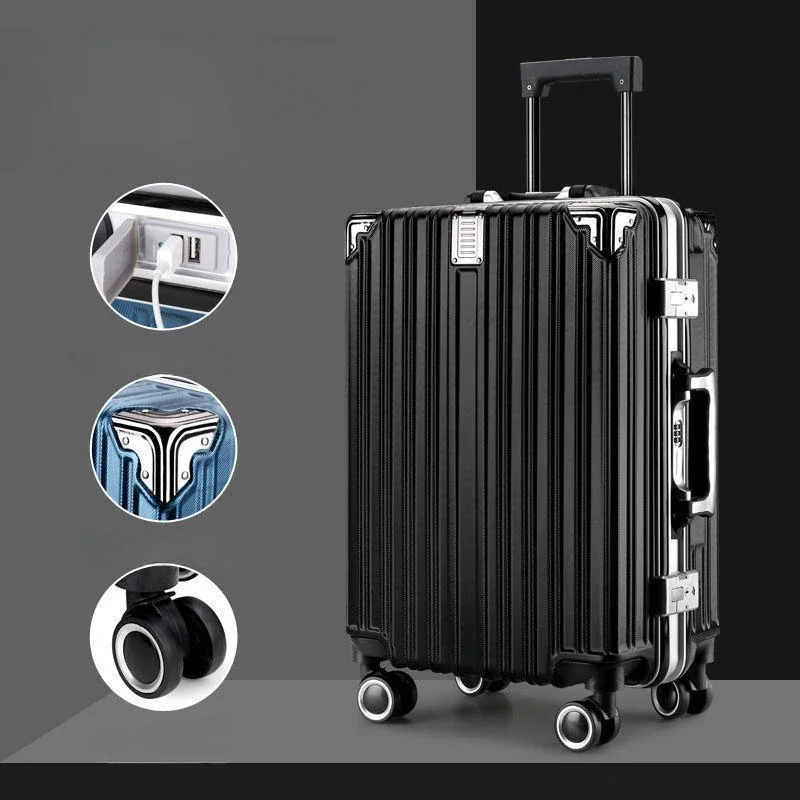 

Trolley Luggage 20 24 26 28" Aluminum Frame Rolling Luggage Case USB Travel Suitcase on Wheels Combination Lock Carry on Luggage