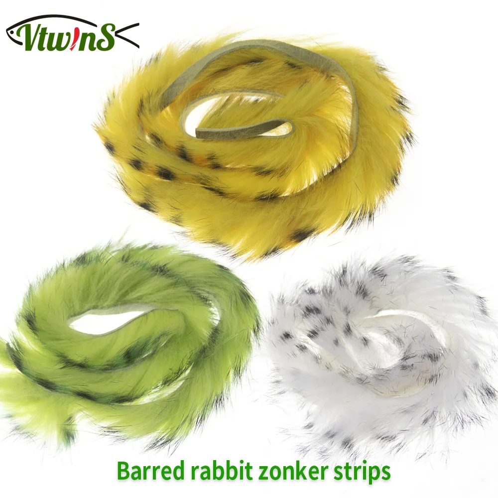 Vtwins 5mm Wide Rabbit Fur Hare Zonker Strips Barred Rabbit Zonker Strips for Fly Tying Material Streamer Pike Salmon Flies