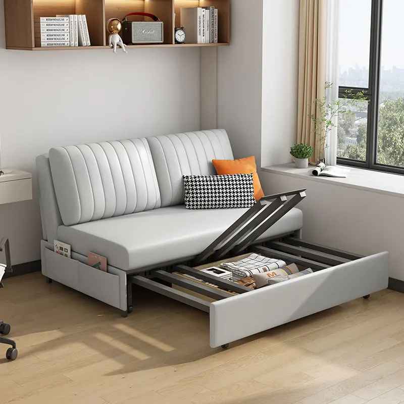 Мебель для отеля, 2-местный деревянный каркас, тканевая кожаная кровать для гостиной с складным диваном для хранения вещей