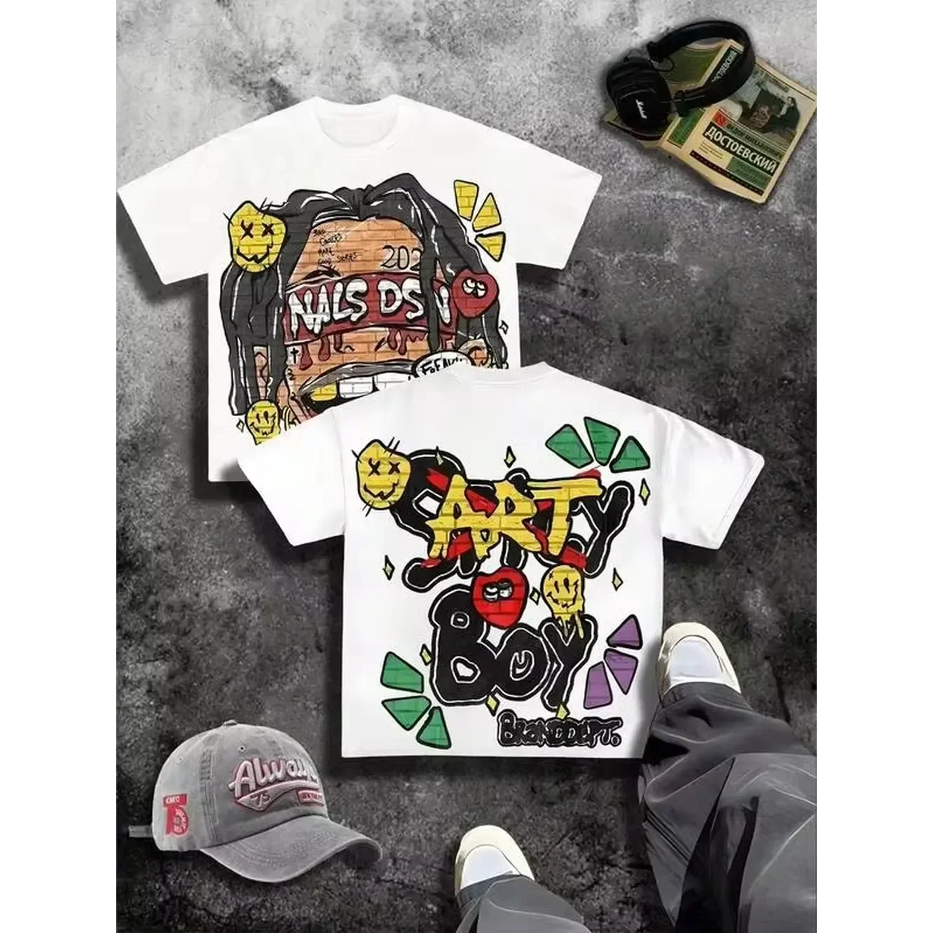 Street Boy Double Sided Printed Men's T-Shirt Cotton T Shirt White Graphic Tees Funny T Shirts Graphic Tees 100 Percent Cotton Fashionable Streetwear Y2k Style T-Shirt, Suitable For Back To School Wear. Suitable Gifts For Friends And Family