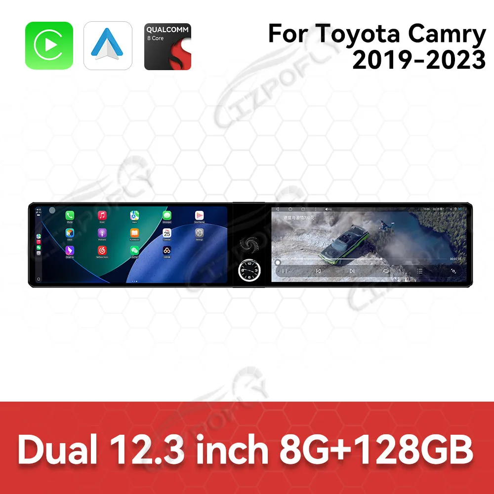 Dual 12.3 Inch Car Radio For Toyota Camry 2019-2023 HD Android 13 CarPlay GPS Navigation Multimedia Player Head Unit Stereo Auto