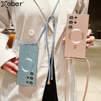 Crossbody Strap Cord Matte Cases For Samsung Galaxy S25 S24 S23 Ultra S22Plus Lanyard Rope for Magsafe Shockproof Silicone Cover