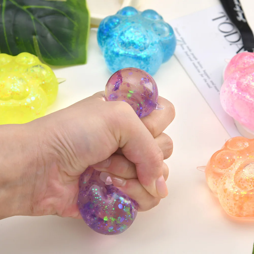Children's Anti-pressure Soft TPR Slow Rebound Sequin Maltose Pinch Toy Decompression Elastic Extrusion Color Cat Claw Toy Pinch
