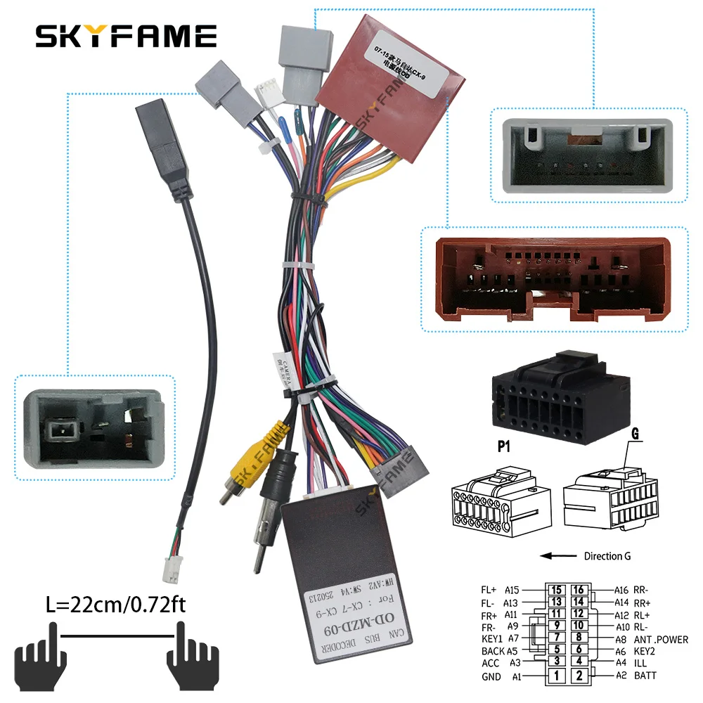 SKYFAME Car Android 16pin Wiring Harness Cable Canbus Box Adapter Decoder For Mazda 3/5/8/6 CX-7 CX-9 OD-MZD-09 RP5-MZ-002