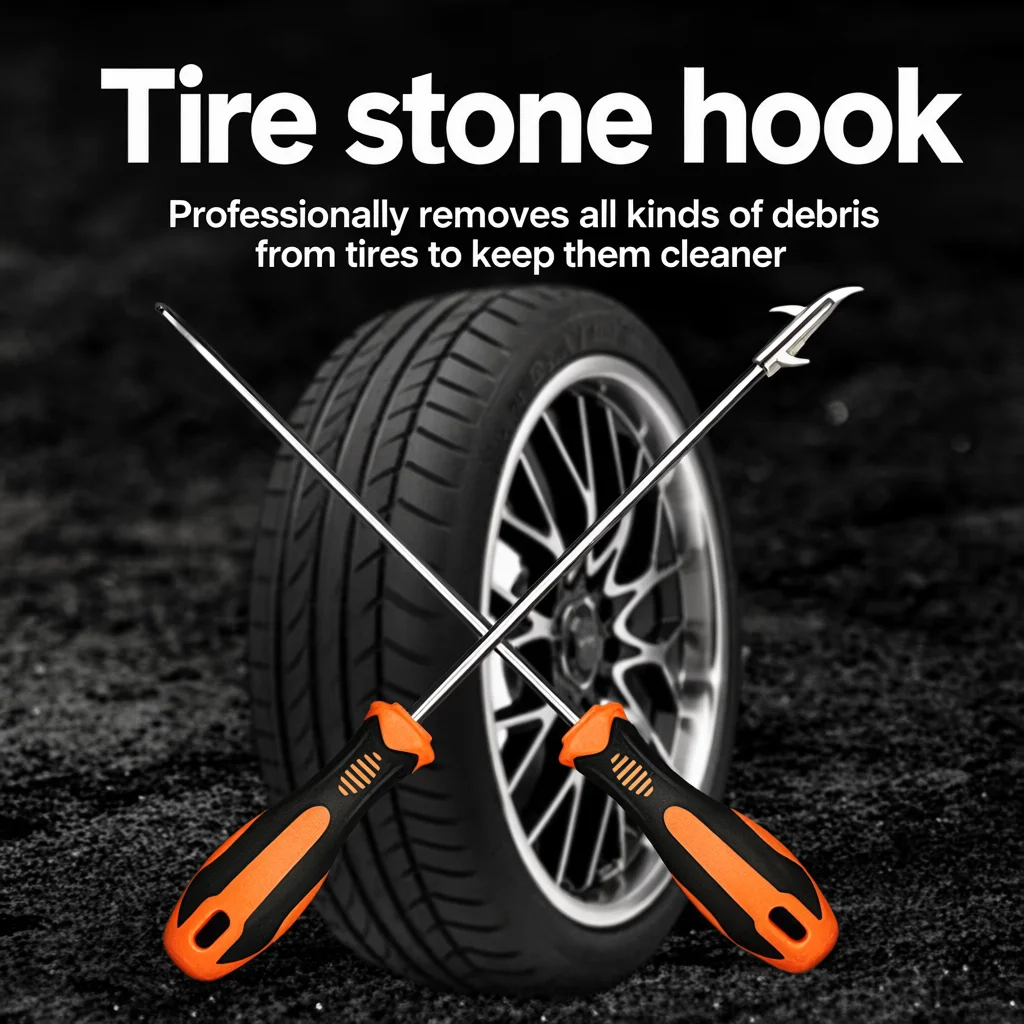 Car Tire Stone Cleaning Hook Tool Stainless Steel Groove Stone Remover Multi-Function Pick Scraper for Tire Cleaning Repair Kit
