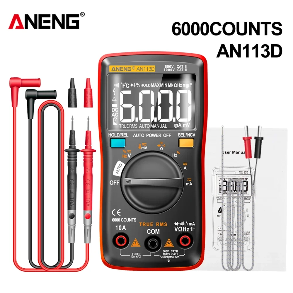 ANENG AN113D Digital Professional Multimeter 6000 Counts True RMS AC/DC current Voltage temperature Electrical Detector Tester