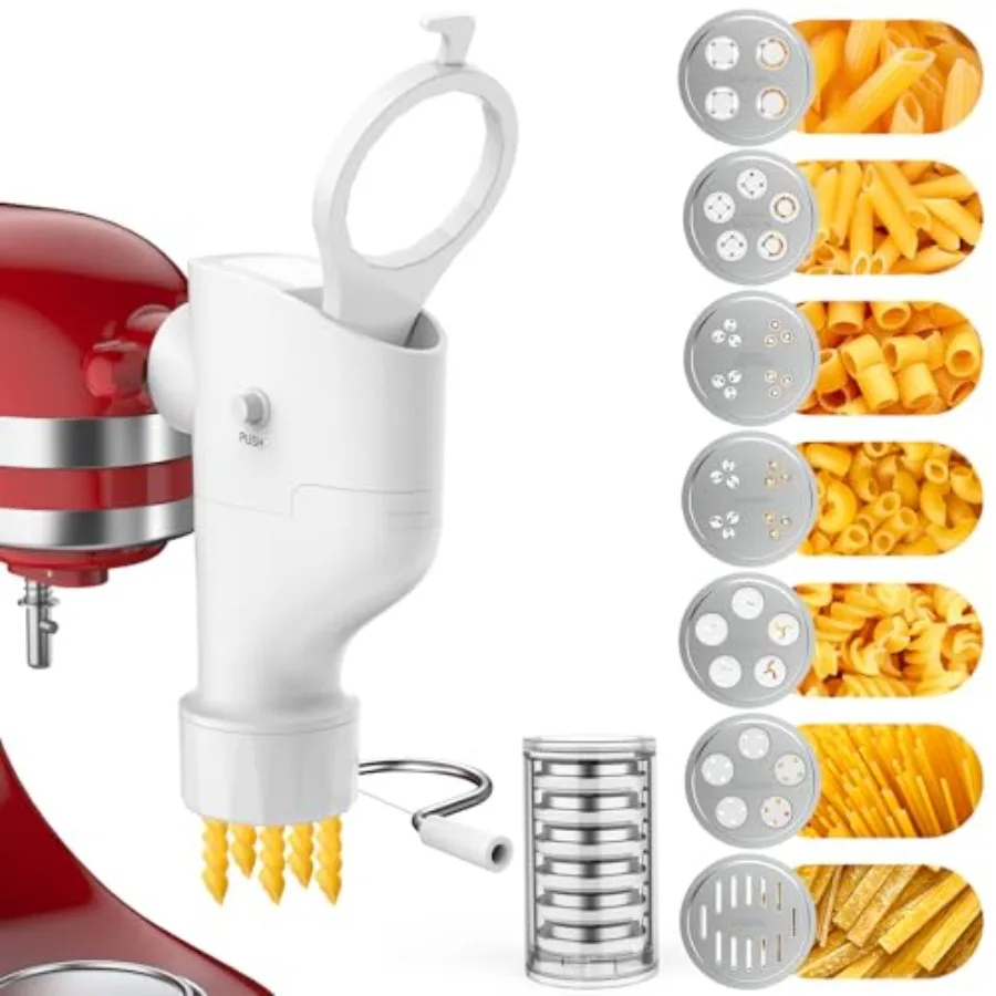 

Gourmet Pasta Press Attachment for Stand Mixers 7 Interchangeable Pasta Plates for Spaghetti Bucatini Fusilli and Macaroni New