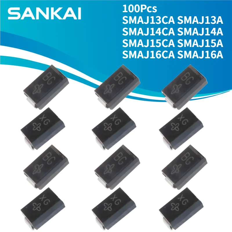 100Pcs Power Supply Kit TVS Device SMAJ13CA SMAJ13A SMAJ14CA SMAJ14A SMAJ15CA SMAJ15A SMAJ16CA SMAJ16A SMAJ