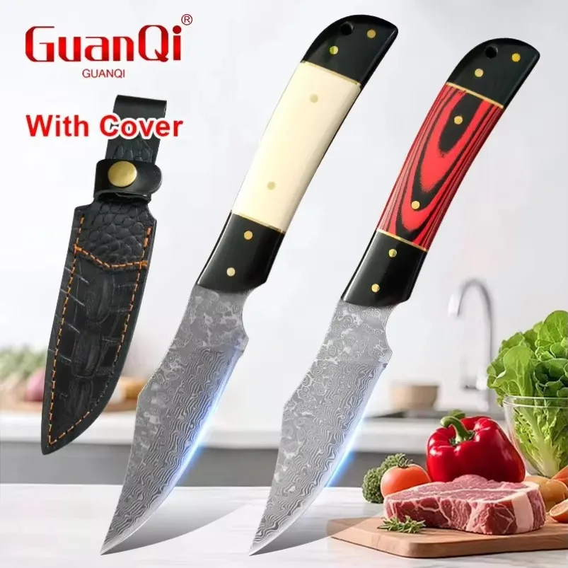 Damascus Steel Boning Knife Wooden Handle Kitchen Knife Sharp Fruit Knife Stainless Steel Meat Cleaver BBQ for Kitchen Cooking