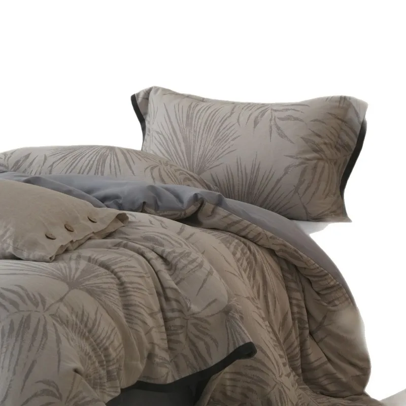 

Wide edge high sense cotton and linen four-piece set Chinese washing breathable quilt cover Sheet 1.8/2