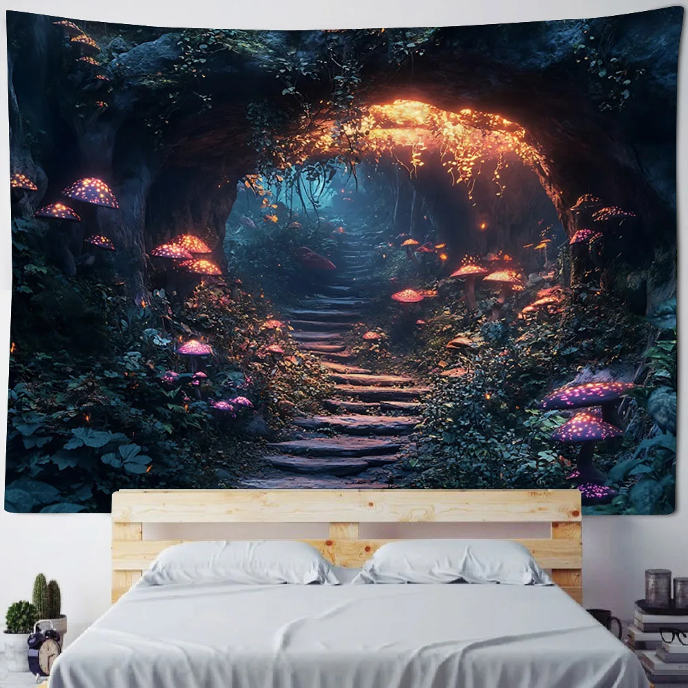 Dreamy Forest Tapestry, Wall Hanging, Fabric Decorative Paintings, Blankets, Bohemian Style Bedroom and Living Room Decoration