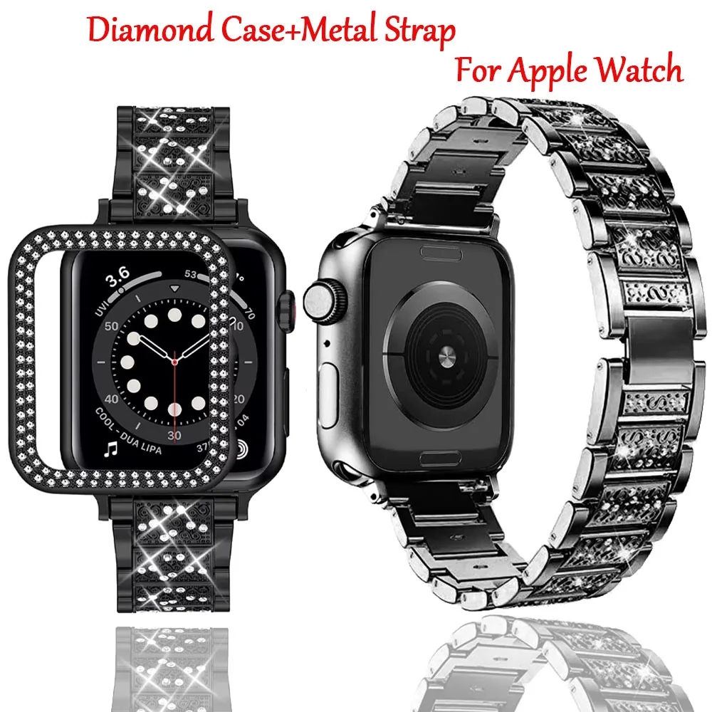 

Diamond Case+Metal Strap For Apple Watch 9 8 7 6 5 4 SE Women's Fashion Bracelet Wristband iWatch Band 45mm 41mm 44mm 40mm Belt