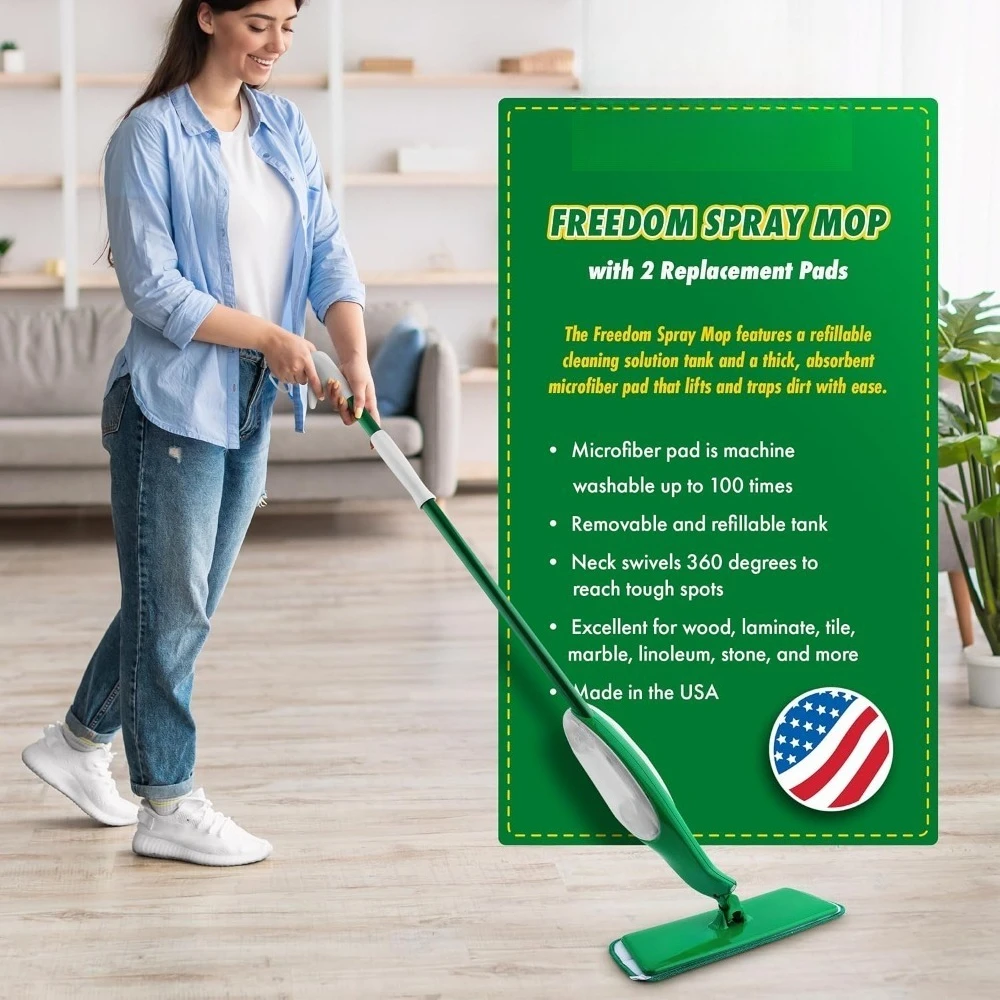 

Мебель для бара - Набор для уборки пола Freedom Spray Mop с дополнительными микрофибровыми насадками для влажной уборки полов из твердых пород дерева, ламината и плитки, емкость 24 унции