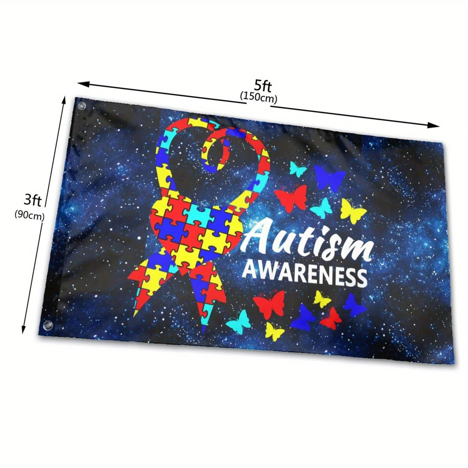 Autism Awareness Puzzle Ribbon Flag Galaxy Backdrop Garden Outdoor Banner Durable Acrylic Polyester