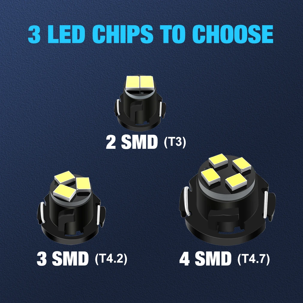 10pcs T3 LED T4.2 T4.7 Led Bulb Canbus Car Interior Lights Indicator Wedge Dashboard Warming Instrument Lamp 2016SMD 12V Auto