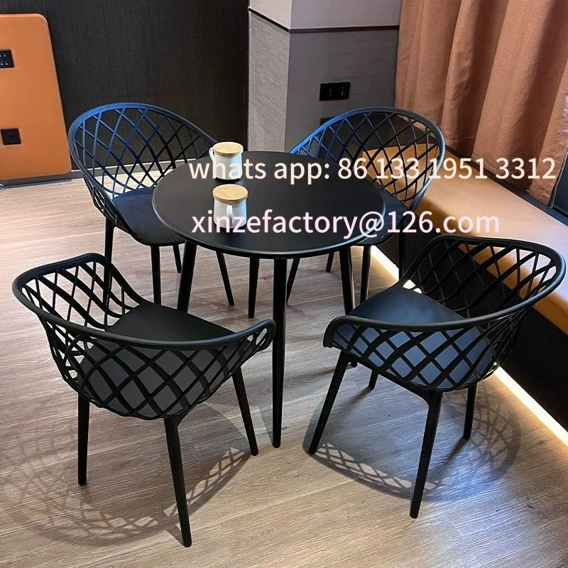 

Customizable simple carbon steel small round table and chair combination balcony casual negotiation table