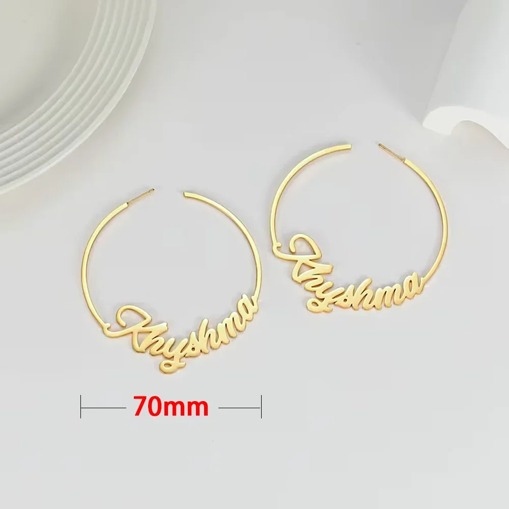 Custom Personalise Name Earring for Women Stainless Steel Type C Perforation Earring 70mm Big Hoops Earrings A Pair Jewelry Gift