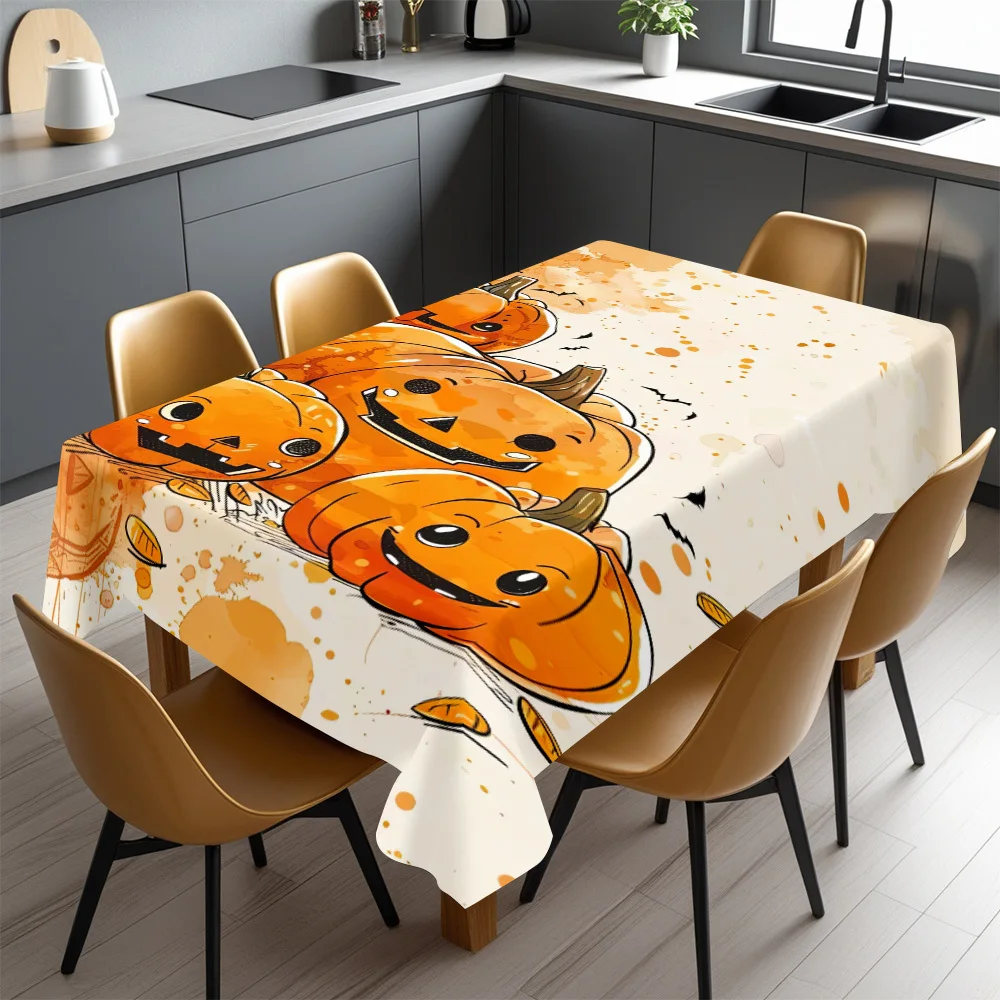 Halloween Pumpkin Tablecloth Waterproof Spillproof Party Table Cover for Dining Room Decor Seasonal Celebration