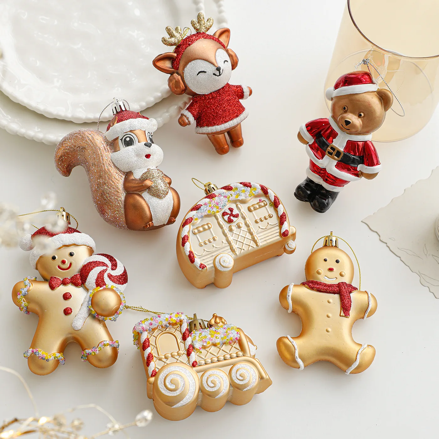 

Christmas Tree Cartoon Pendant Plating Red Gold Shiny Pink Plastic Ornaments Matte Pink Home Furnishing Shop Window Decoration