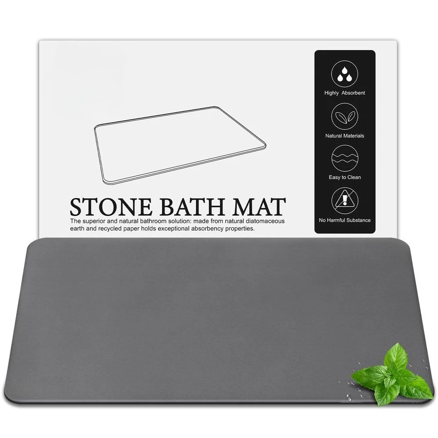 

Diatomite Stone Bath Mat, Premium NonSlip Natural Diatomaceous Earth Bathtub Fast Drying Mats for Bathroom Floor 30 x 17 Dark Gr