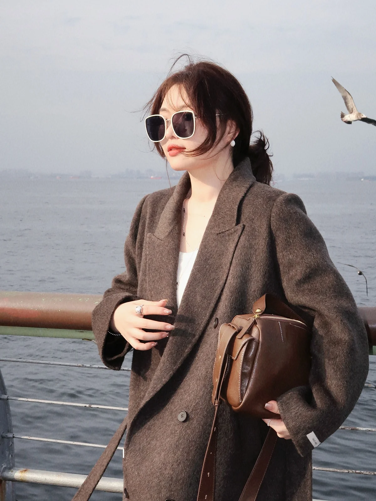 

Элегантное повседневное двустороннее шерстяное пальто для полных женщин, прямого кроя, с пуговицами, средней талией, утепленное, длинное