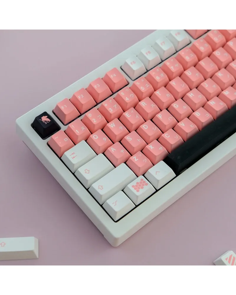 Soft pink with white and black accents durable pbt keycaps set high quality for custom mechanical keyboards