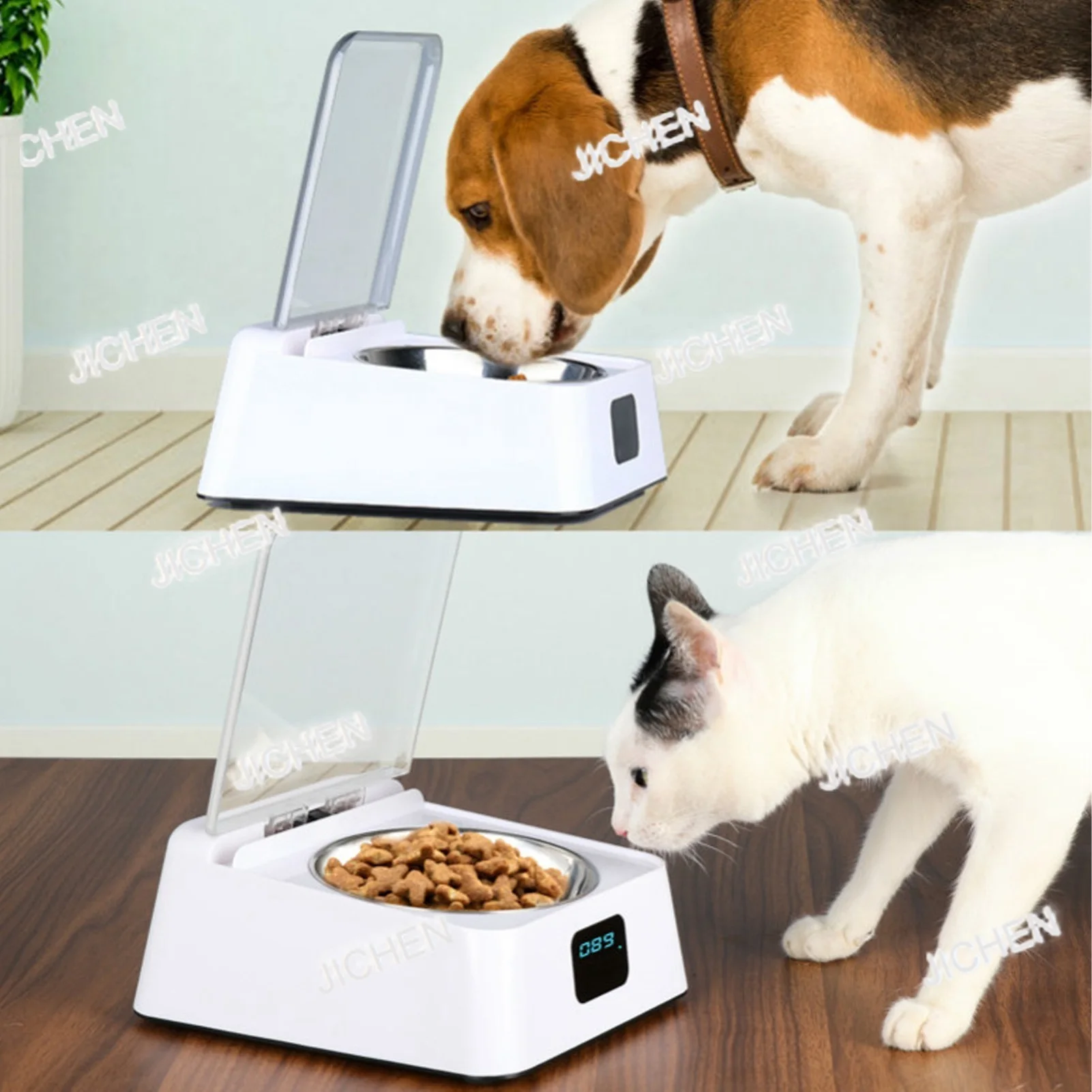 

ZQ Инфракрасный датчик Кормушка для кошек Автоматическое открывание Крышка Кормушка для кошек Многофункциональная съемная чаша Перезаряжаемая батарея для собак