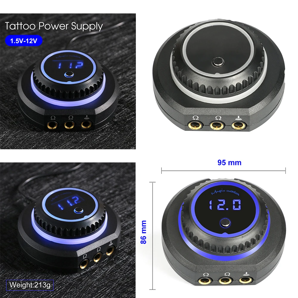 

Magic Creator 3 Tattoo Power Supply for Coil & Rotary Tattoo Machine, Dual Output Rotatable Knob LED Display Anti-Slip Base