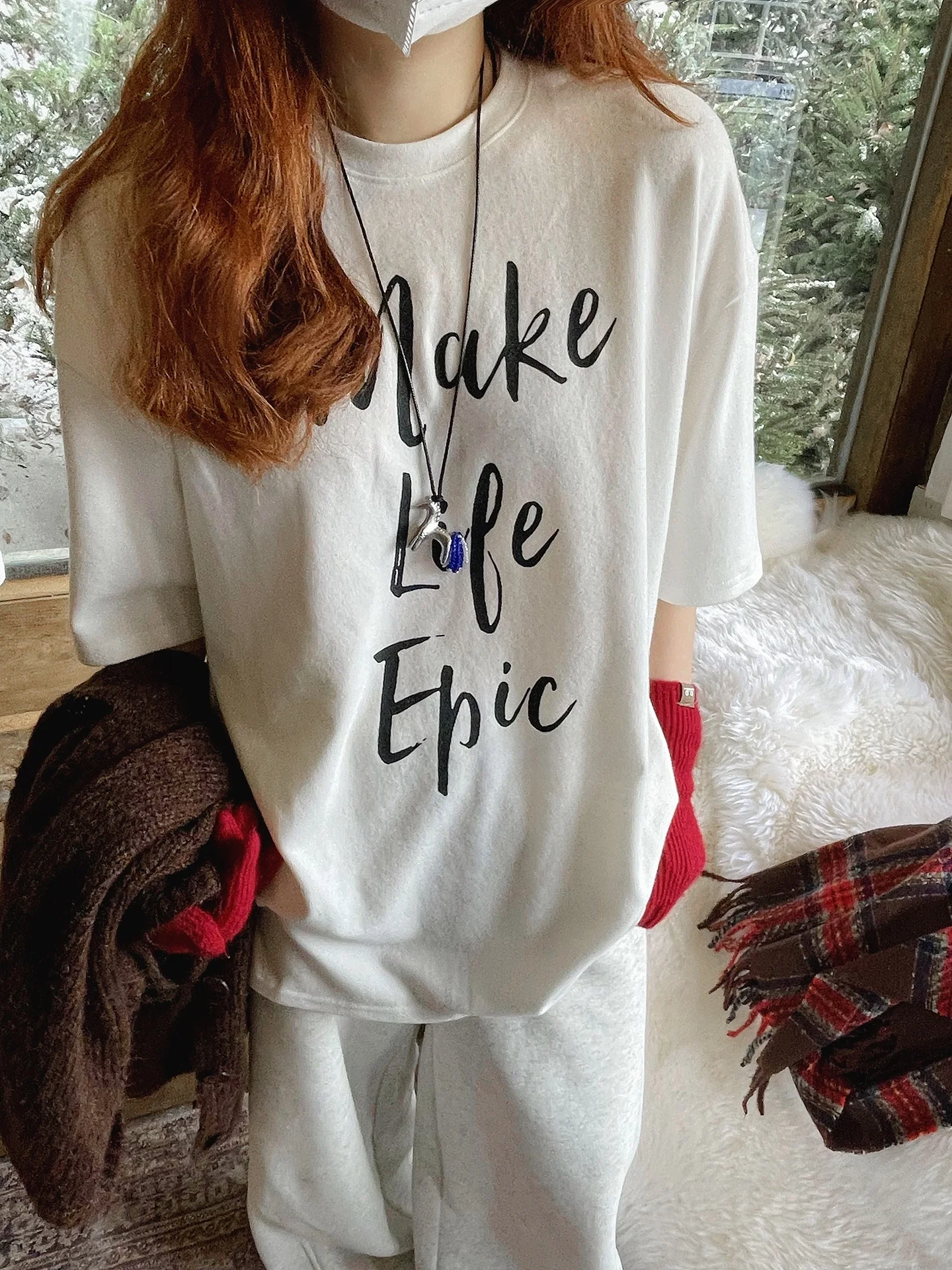 

Retro American Lettered Fce ort Sve T-irt Women's Loose Slim Fit f Sve Inner Wear Top Cotton Comfortable Soft