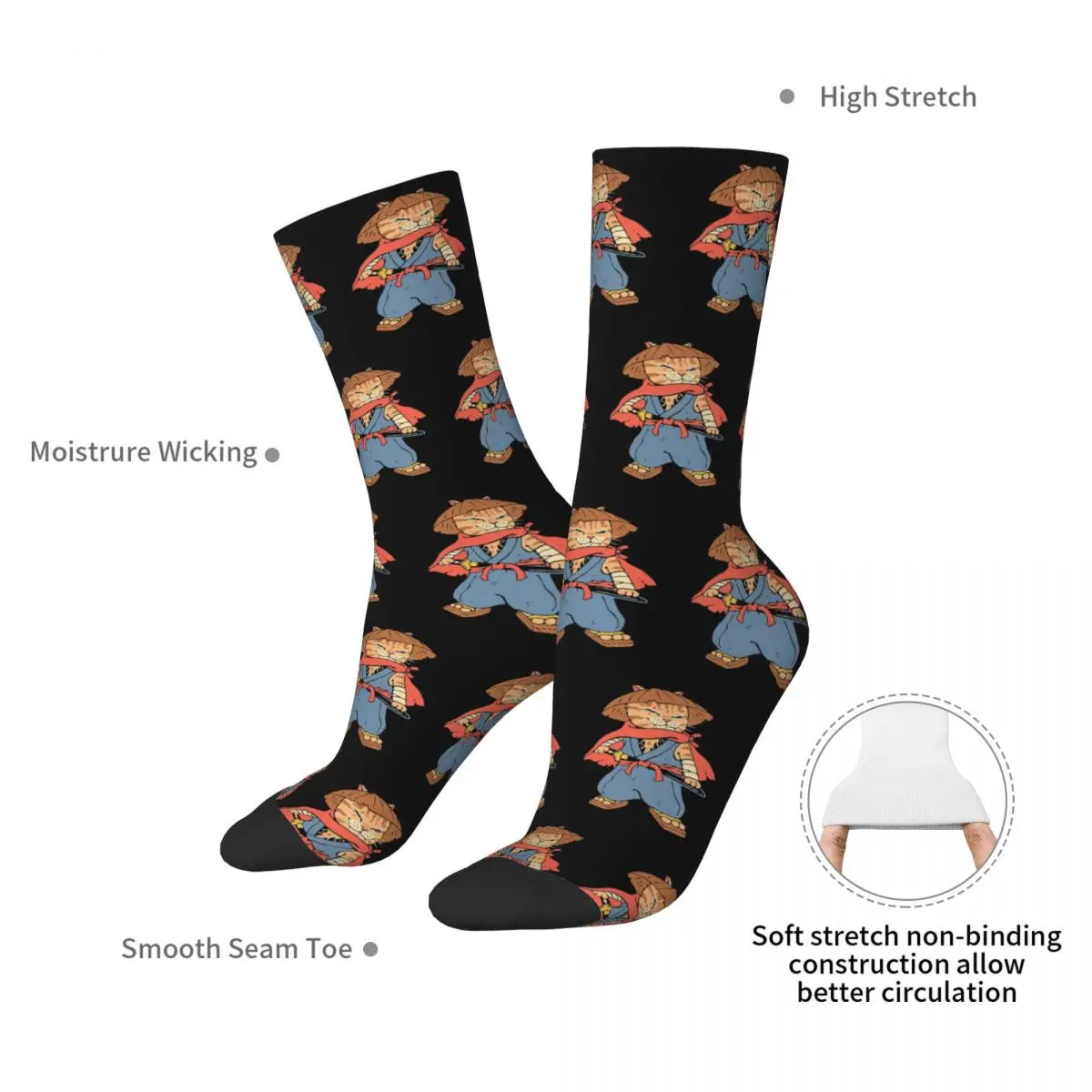 Catana Cats Retro Samurai Yakuza Holder Socks Harajuku High Quality Stockings All Season Long Socks Accessories for Man's Woman