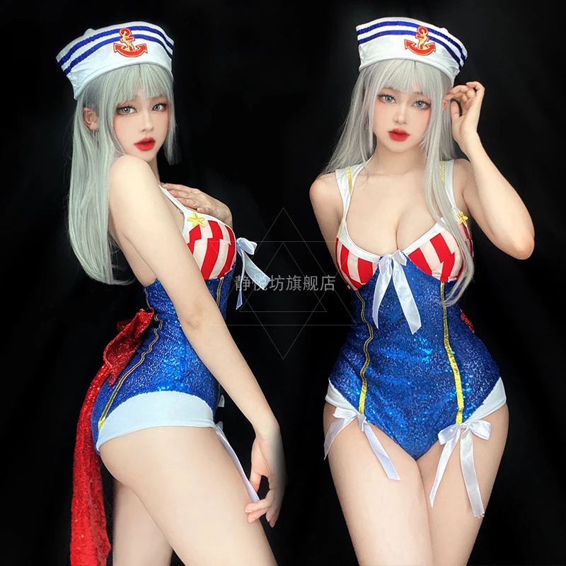 

Sexy Navy Sailor Costume Hot Girl One Piece Backless Jumpsuit Girl Cosplay Halloween Party Fancy Dress Bar Uniform Carnival