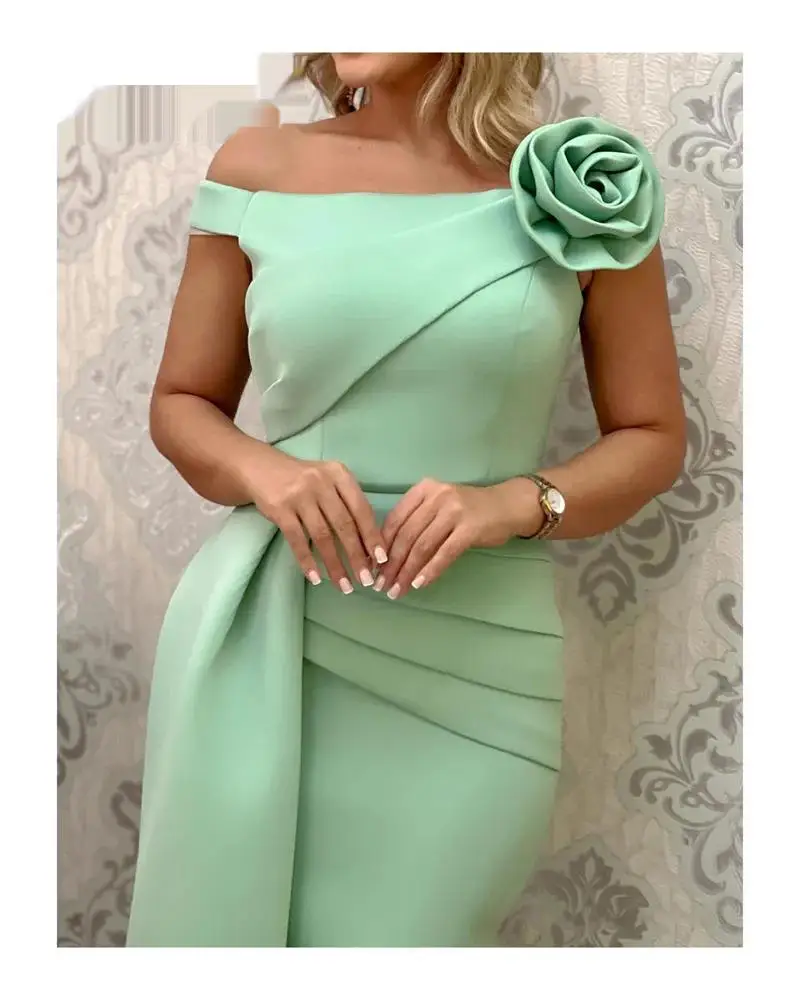 Green Off The Shoulder Prom Dress Short Sleeves With Knee Length Evening Summer Elegant Party Dress For Women 2023