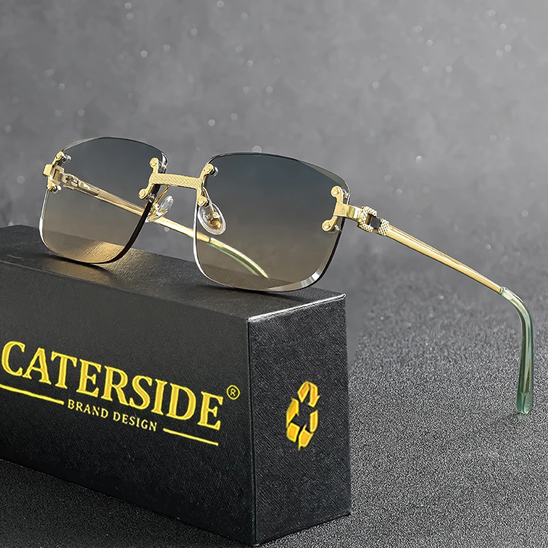 CATERSIDE Rimless Square Sunglasses Men Women UV400 Small Gradient Sun Glasses For Men Popular High Quality Metal Eyewear