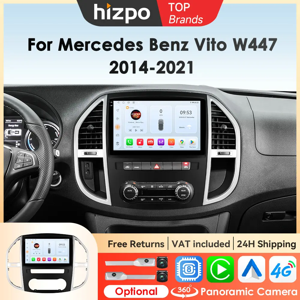Hizpo 10,1" Smart Car Systems für Mercedes Benz Vito W447 2014 - 2021 GPS Multimedia Wireless CarPlay 2 Din Android Auto Stereo