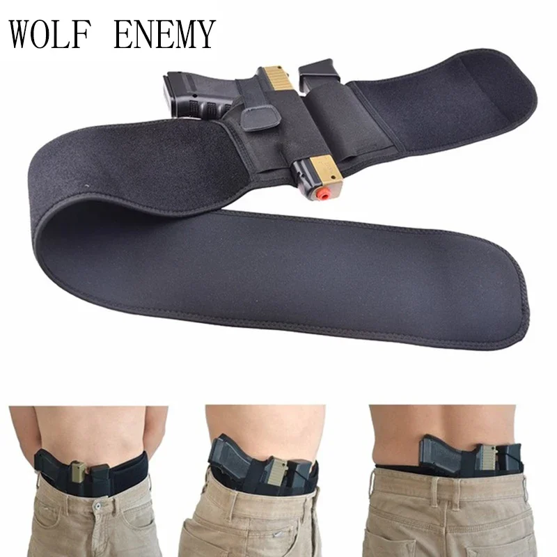 Tactical Concealed Pistol Holster Right-hand Belly Band Gun Carry Case Invisible Elastic Waist Bag Girdle Belt Hunting Combat