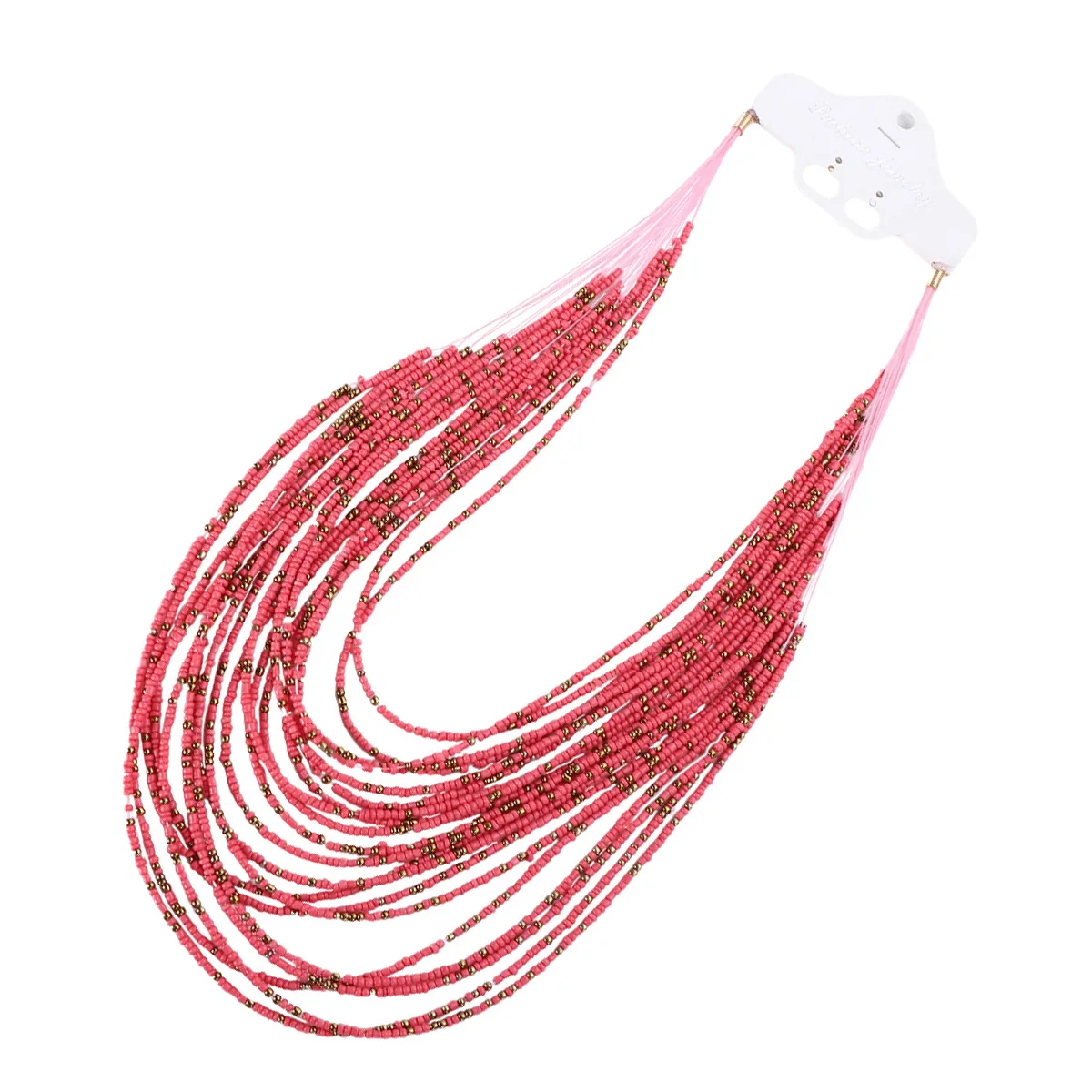 

Necklace Multi-layer Rice Bead Beads Fashion Vintage Girls Pendant Women Chain Pink