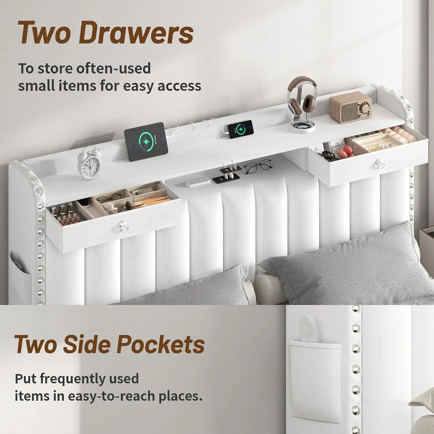 Queen Bed Frame 2-Tier Storage Headboard & 4 Drawers, Customized image 3
