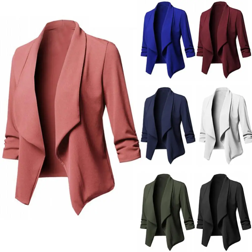 Women Thin Blazers Cardigan Coat 2023 Long Sleeve Female Blazers and Jackets Ruched Asymmetrical Casual Business Suit Outwear