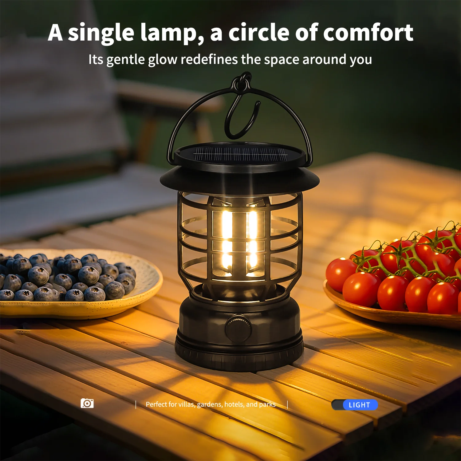 

Set of 2 LED Solar Rechargeable Water-Resistant Portable Emergency Outdoor Camping Lights Outage Hurricane Hiking (Black)