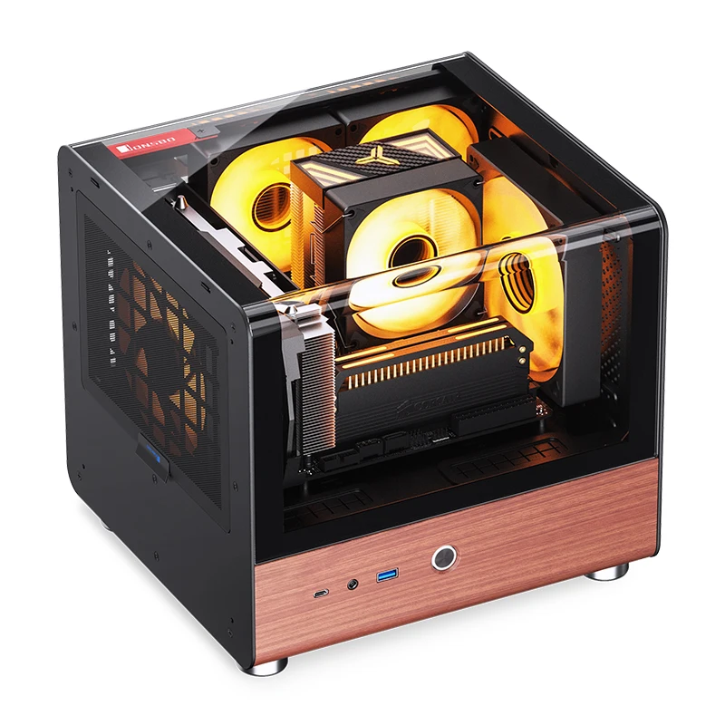 JONSBO TK-0 Separated Cabinet ITX Case Mini Tower 270° Dual-Curved Glass aluminum Solid Walnut Wood Compact Desktop Chassis