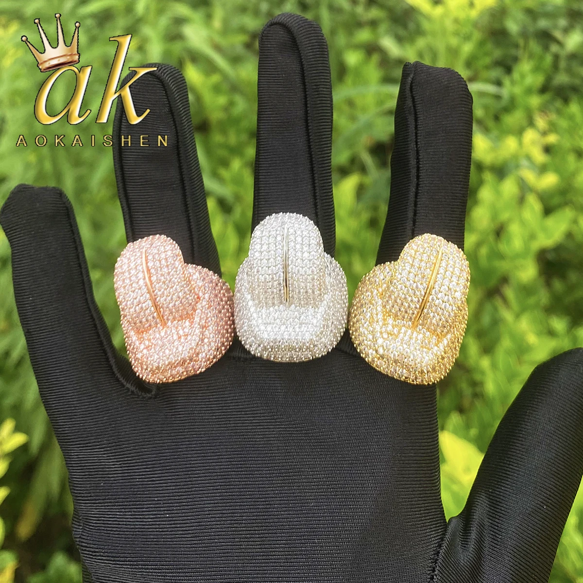 Aokaishen Iced Out Tongue Ring for Men Real Gold Plated Cubic Zirconia Hip Hop Jewelry
