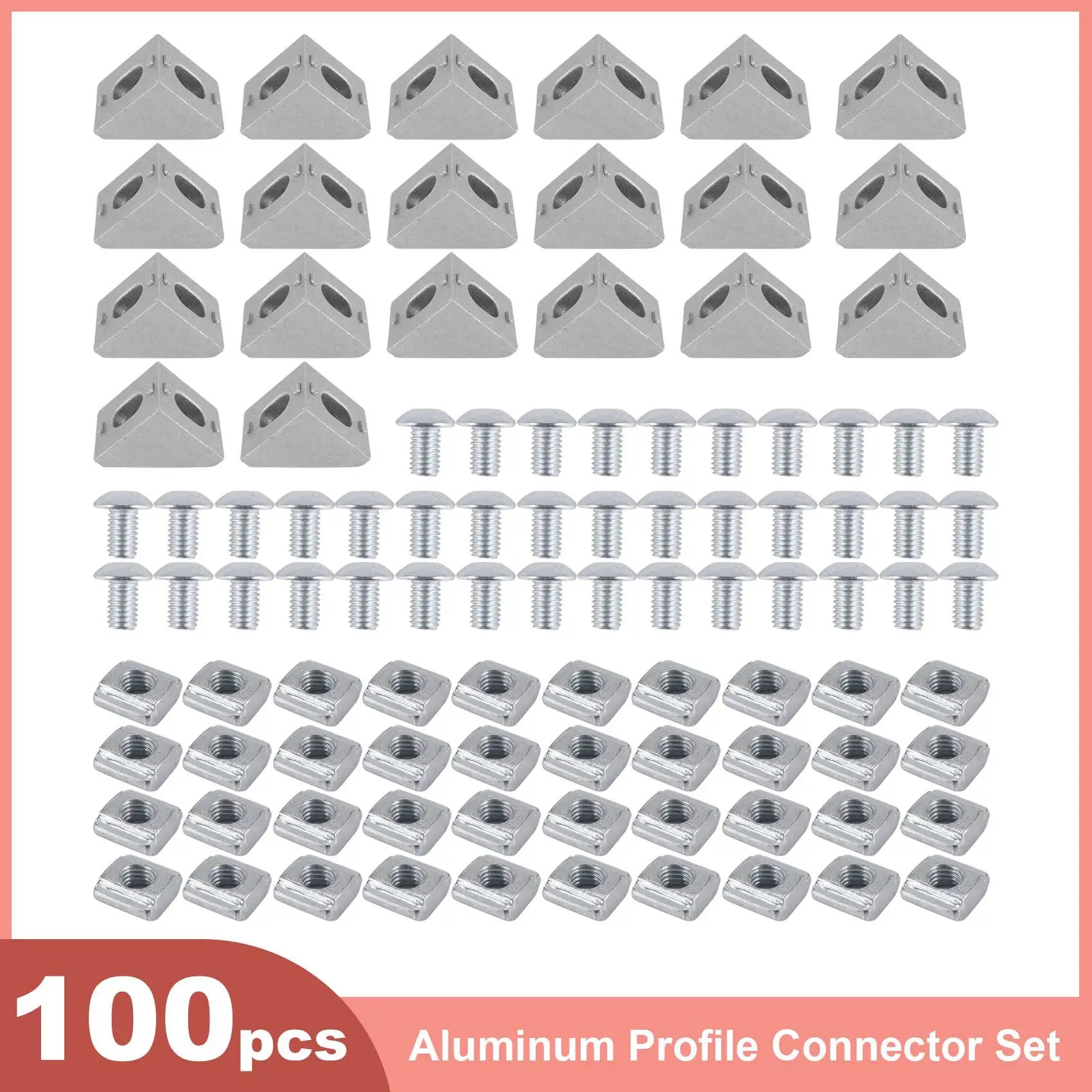 ●2020 Series Aluminum Profile Connector Set, 20pcs Corner Bracket,40pcs M5 x 10mm T-slot Nuts, 40pcs M5x10mm Hex Socket Cap