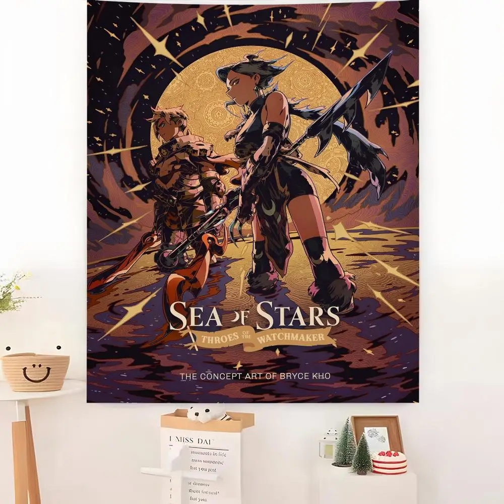 S-Sea Of Stars Game Tapestry Microfiber Background Art Decor For Bedroom Living Room Bar Garden Outdoor Festival Wall Deco