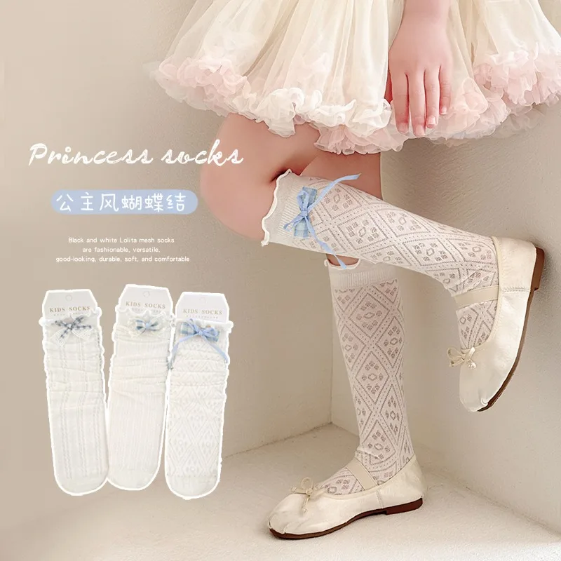 

New Spring Summer Socks Princess Kids Girl Long White Lace Harajuku Casual Sweet Kawaii Breathable Lolita Calf Sock for Children