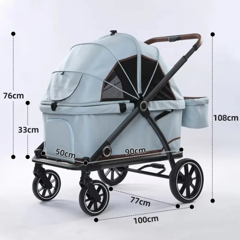 2026 New Design High Quality Blue Foldable Dog Stroller for Large Dogs Vehicle