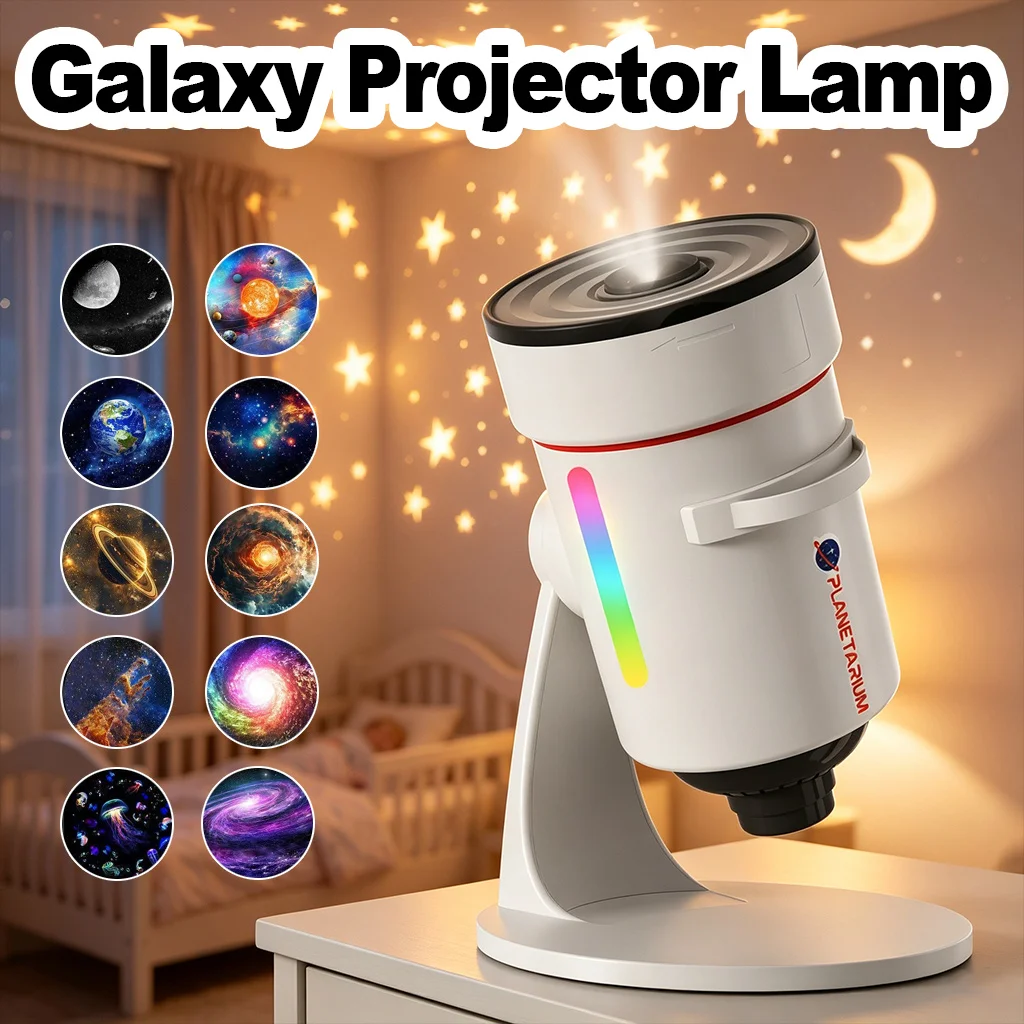 Galaxy Projector 4K Hd Lens 7 Color Night Light Focus Adjustment 360 Degree Rotation Ceiling Wall Projection Lamp Bedroom Decor