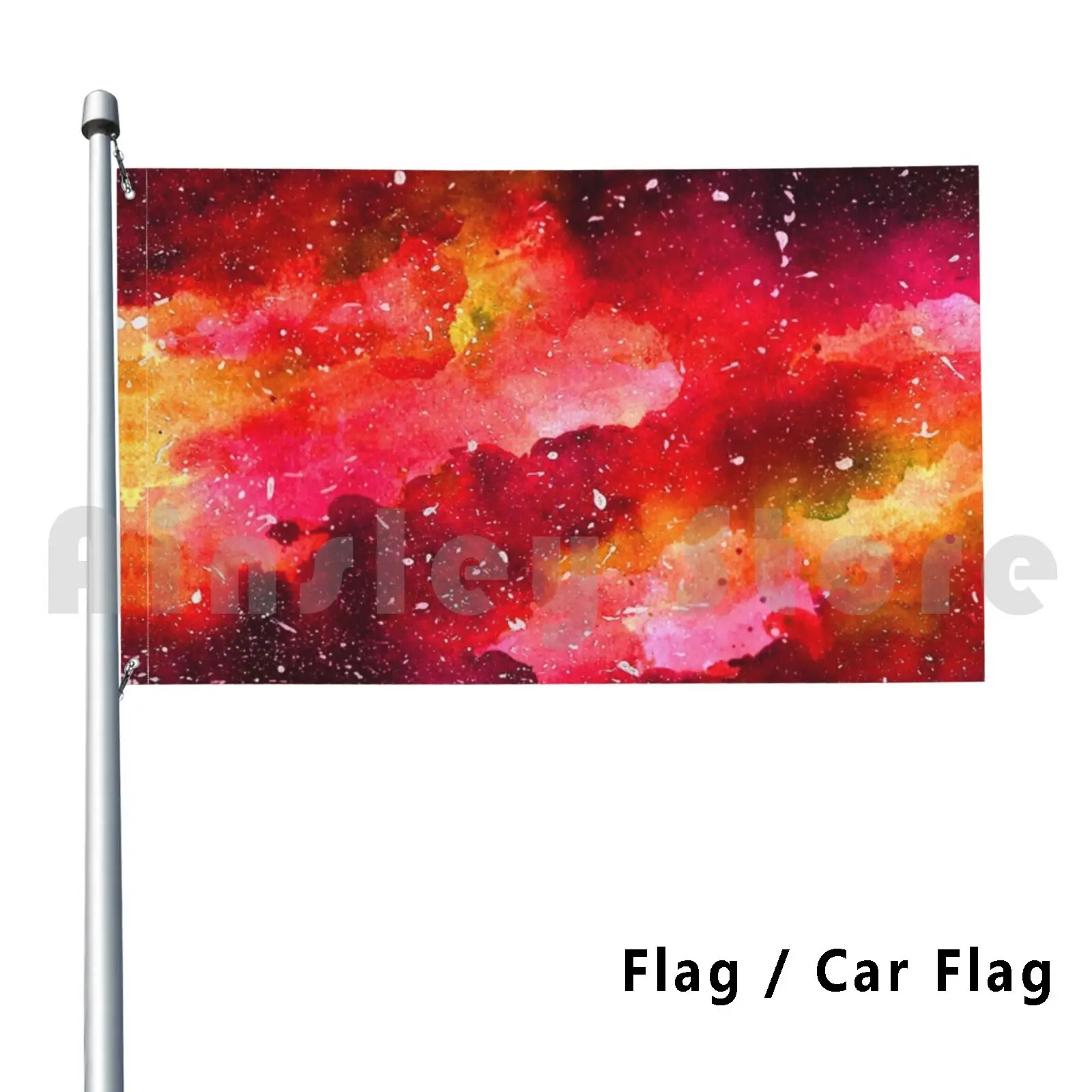 Fireball Flag Car Flag Funny Fire Red Watercolor Stars Galaxy Space Universe Planets Yellow Clouds